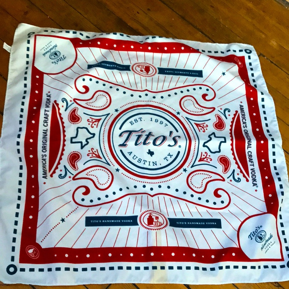 Tito’s Handmade Vodka Bandana Austin Texas Red White Blue Paisley Square Scarf
